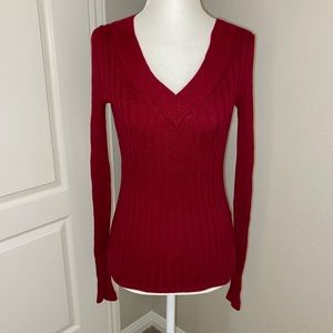 Express Red Knit V-neck Sweater